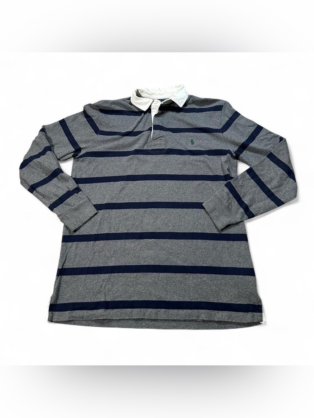 Polo Ralph Lauren Gray Blue Striped Green Pony Long Sleeve Rugby Shirt Large T
